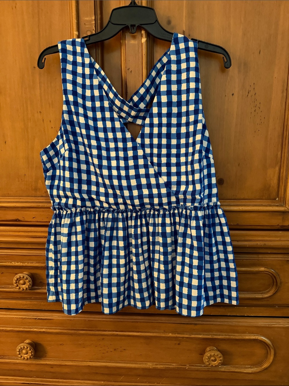 Skies Are Blue Blue and White Gingham Peplum Tank
